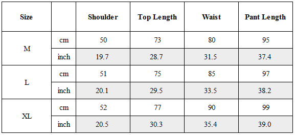 Size Guide for TW-068｜Post-Apocalyptic Wear Set Top / Bottom