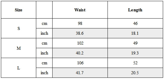 Size Guide for Water-Repellent Adjustable-Waist Techwear Shorts
