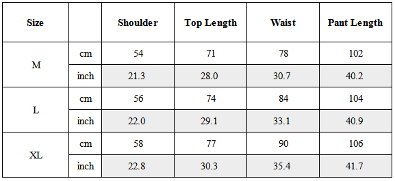 Size Guide for TW-092｜Post-Apocalyptic Wear Set Top / Bottom
