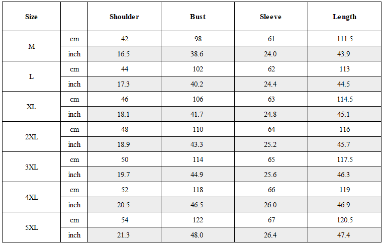 Size Guide for Wizard Gothic Drawstring Black Cape Coat
