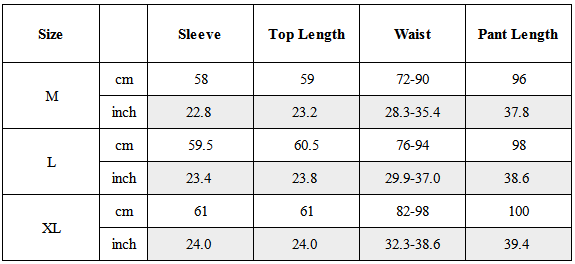 Size Guide for TW-089｜Post-Apocalyptic Wear Set Top / Bottom