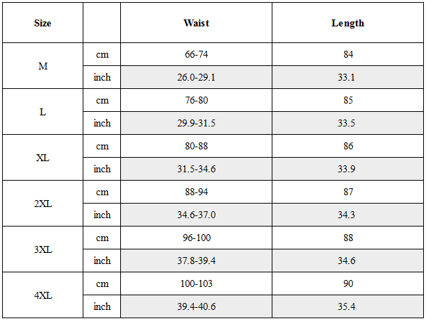 Size Guide for Futuristic Baggy Ninja Pants