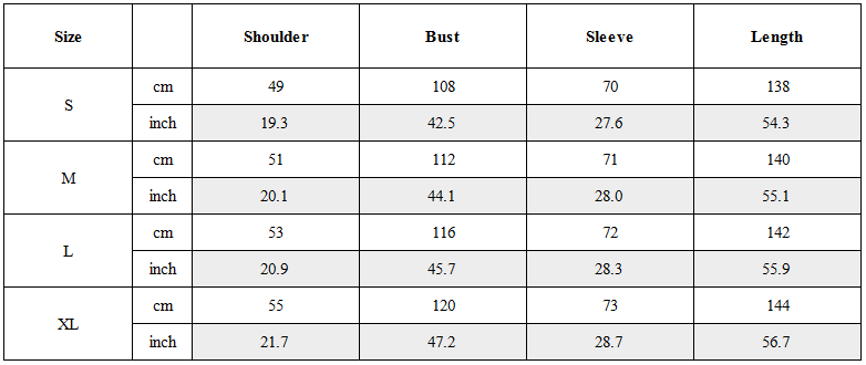 Size Guide for Post-Apocalyptic Draped Hooded Jacket