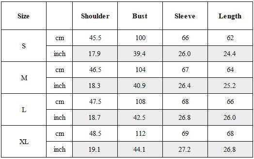 Size Guide for Dystopian Double-Layer Button Long Sleeve Top