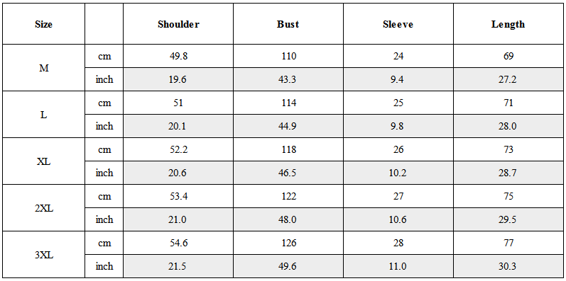 Size Guide for Tactical Reflective Panel Short Sleeve Techwear T-Shirt