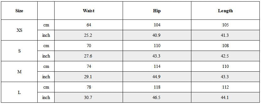Size Guide for Tie-Dye Multi-Pocket Pleated Straps Cargo