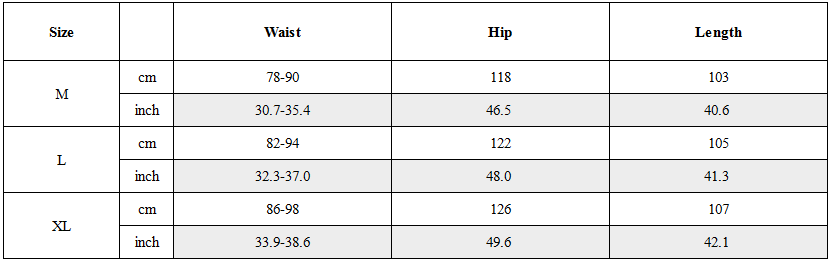 Size Guide for Dark Grey Cargo Pants