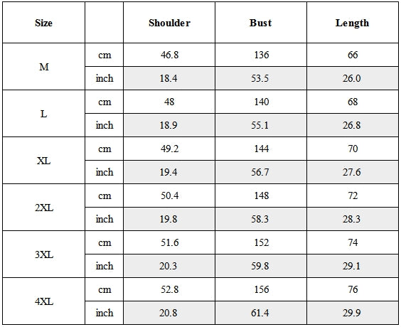 Size Guide for Functional Deconstructed Tactical Jacket