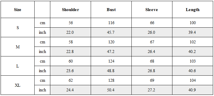 Size Guide for Apocalypse Duster Heavyweight Trench Coat