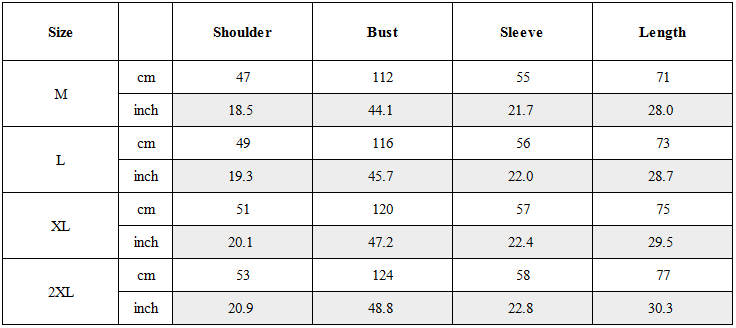Size Guide for Streetwear Black Long-Sleeve Shirt