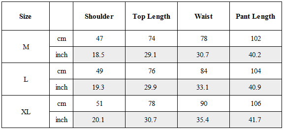 Size Guide for TW-073｜Post-Apocalyptic Wear Set Top / Bottom