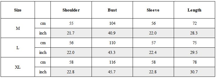 Size Guide for Japanese Zen Hermit Kimono  Cardigan Jacket