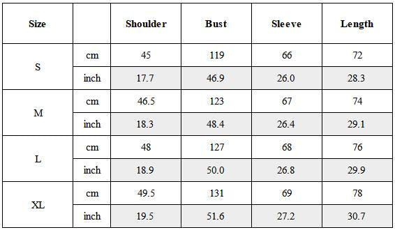 Size Guide for Convertible Hooded Techwear Jacket