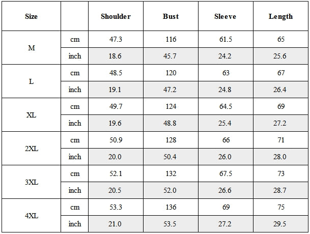 Size Guide for Functional Multi-Pocket Tactical Bomber Jacket