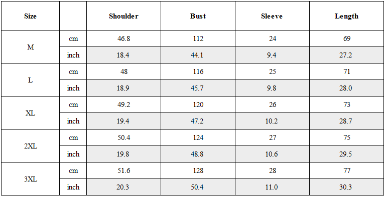 Size Guide for Functional Chest Bag Techwear Cargo Shirt
