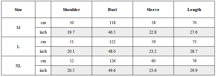 Size Guide for Japanese Vintage Scarf Collar Long-Sleeve Shirt