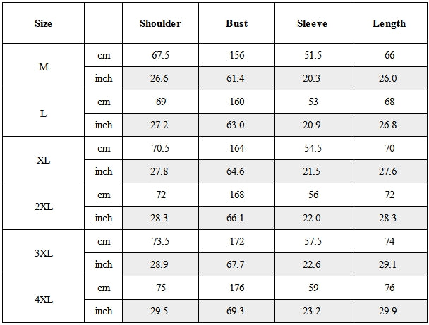 Size Guide for Tactical Multi-Pocket Bomber Jacket