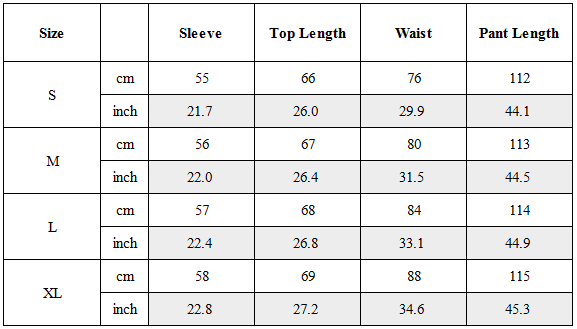Size Guide for TW-006｜Post-Apocalyptic Wear Set Top / Bottom