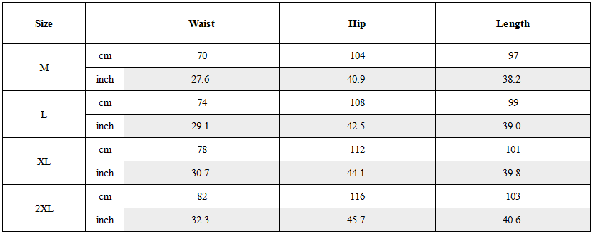 Size Guide for Functional Zip Pockets Techwear Cargo Pants