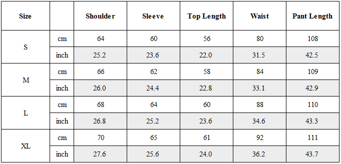 Size Guide for TW-040｜Post-Apocalyptic Wear Set Top / Bottom