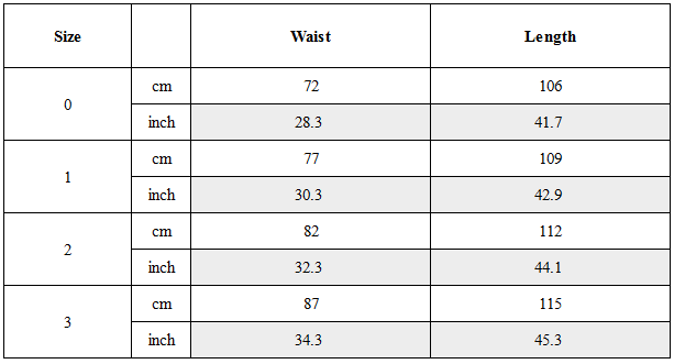 Size Guide for Multi-Pocket Stripe Detachable-Leg Pants
