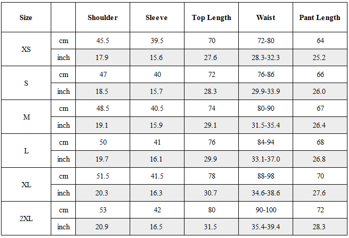 Size Guide for CBP-008-X｜Cyberpunk Techwear Set Top / Bottom
