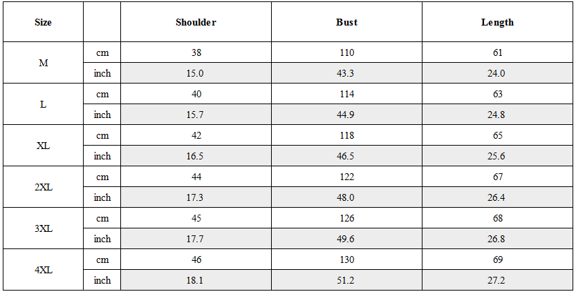 Size Guide for Techwear Utility Multi-Pocket Cargo Vest