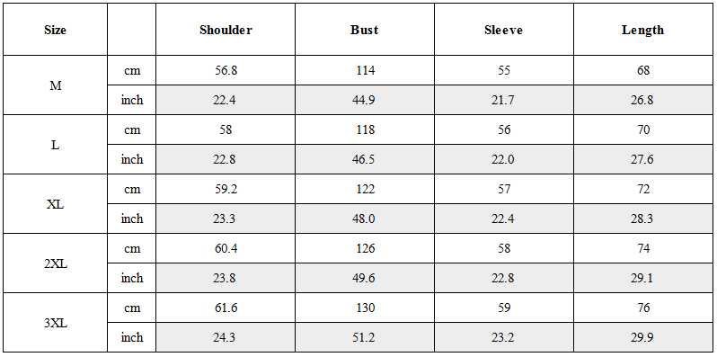 Size Guide for Cyberpunk Fake Two Piece Crewneck Sweatshirt