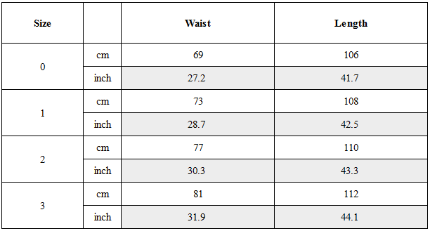 Size Guide for Pleated Curved Oversized Pants