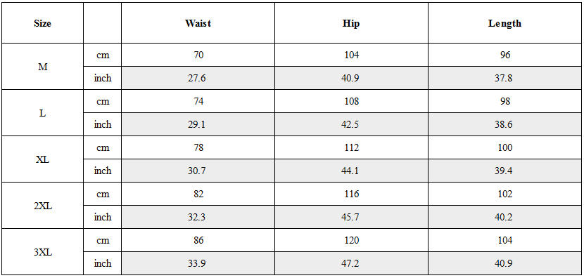 Size Guide for Functional Multi-Pocket Techwear Cargo Pants