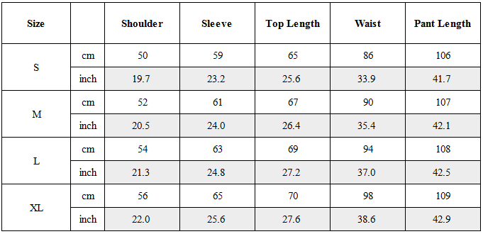 Size Guide for TW-036｜Post-Apocalyptic Wear Set Top / Bottom