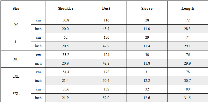 Size Guide for Functional Fake Two-Piece Short Sleeve Tech Shirt