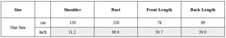 Size Guide for Techwear Batwing Loose Hooded Cape