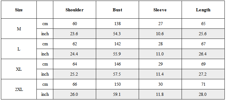 Size Guide for Japanese Style Asymmetrical Striped Patchwork Shirt