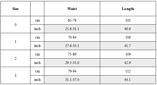 Size Guide for Asymmetric Layered Panel Skirt Pants