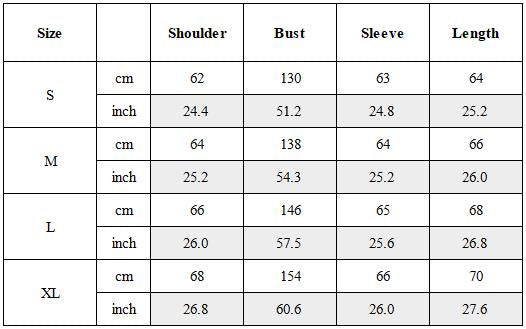 Size Guide for Post-Apocalyptic Color-Block Cropped Thick Puffer Coat