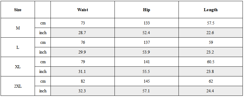 Size Guide for Techwear Patchwork Men Cargo Shorts