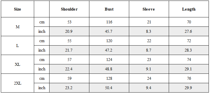 Size Guide for Streetwear Hollow Short Sleeve Shirt