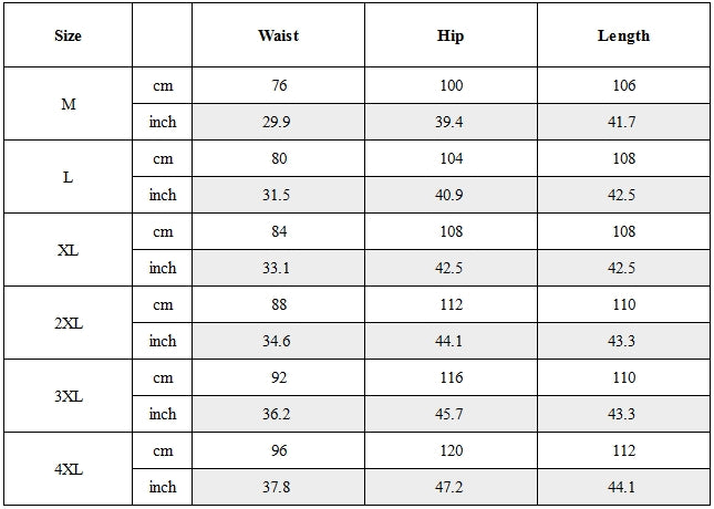 Size Guide for Quick-Dry Straight-Leg Techwear Cargo Pants