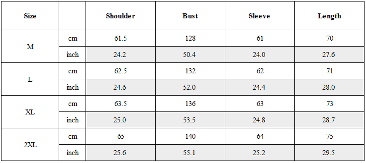 Size Guide for Streetwear Turtleneck Unisex Hoodie