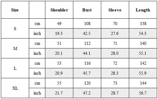 Size Guide for Post‑Apocalyptic Distressed Washed Hooded Duster Coat