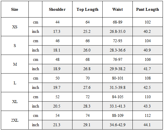 Size Guide for CBP-043-X｜Cyberpunk Techwear Set Top / Bottom