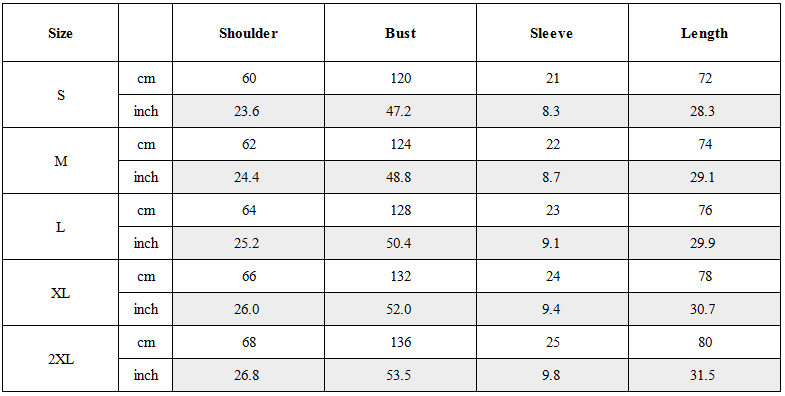 Size Guide for Spliced Metal Logo Half Shirt