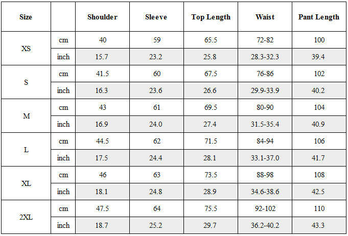 Size Guide for CBP-027-X｜Cyberpunk Techwear Set Top / Bottom