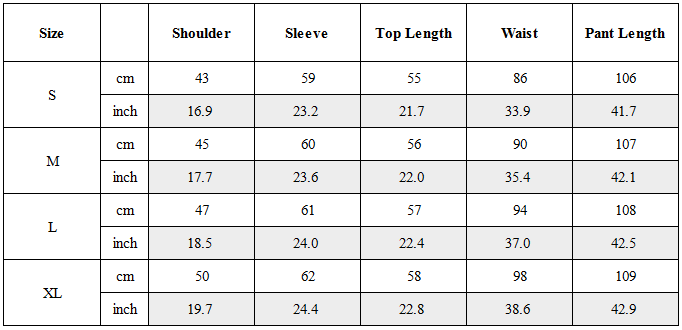 Size Guide for TW-049｜Post-Apocalyptic Wear Set Top / Bottom