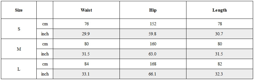 Size Guide for Waxed Layered Drape Strap Shorts