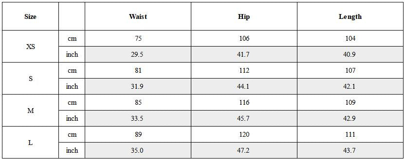 Size Guide for Detachable Drape Drawstring Baggy Jeans Black