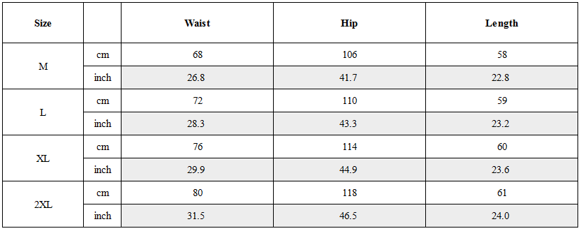 Size Guide for Techwear Backpack Cargo Shorts