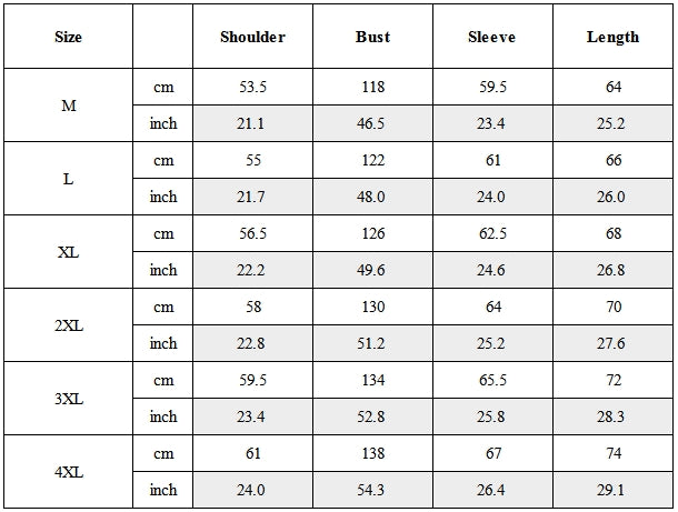 Size Guide for Techwear PU Bomber Jacket