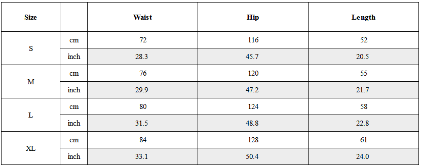 Size Guide for Center-Zip Utility Shorts